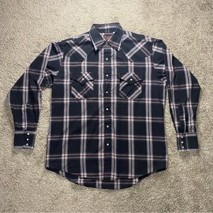 Mens Vintage 90s Western Wear Pearl Snap Plaid Mens Medium Plains Western Wear